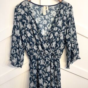Robin K Navy and White Floral Romper